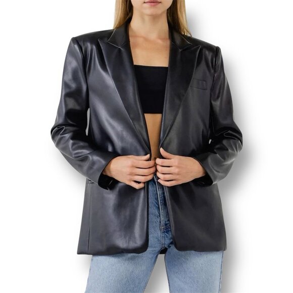 Endless Rose L Black Faux Leather PU Oversized Blazer Jacket Y2K Mob Wife NWT - Picture 1 of 10